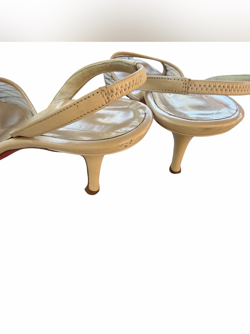 Christian Louboutin Beige and Black Mesh Slingback Sandals - Picture 7 of 15